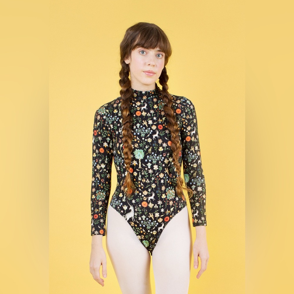 Samantha Pleet Turtle Bodysuit, black Illuminated woodland unicorn print - Small